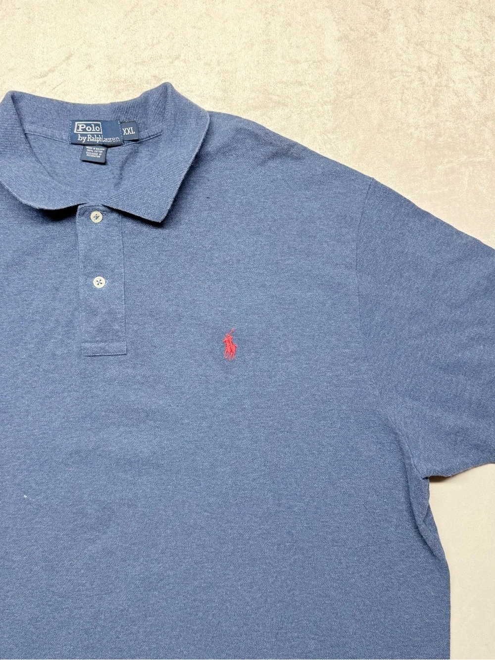 Ralph Lauren Heathered Blue Polo with Red Pony Embroidery